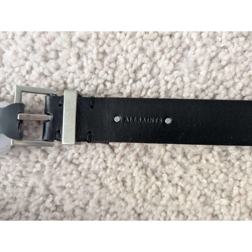 NWT AllSaints Black Punk 25mm Belt w/ Flat Silver Studs Sz XL